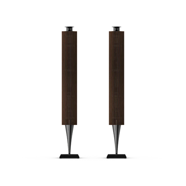 BANG & OLUFSEN BeoLab 18 – Anthracite juoda su tamsaus ąžuolo medine apdaila